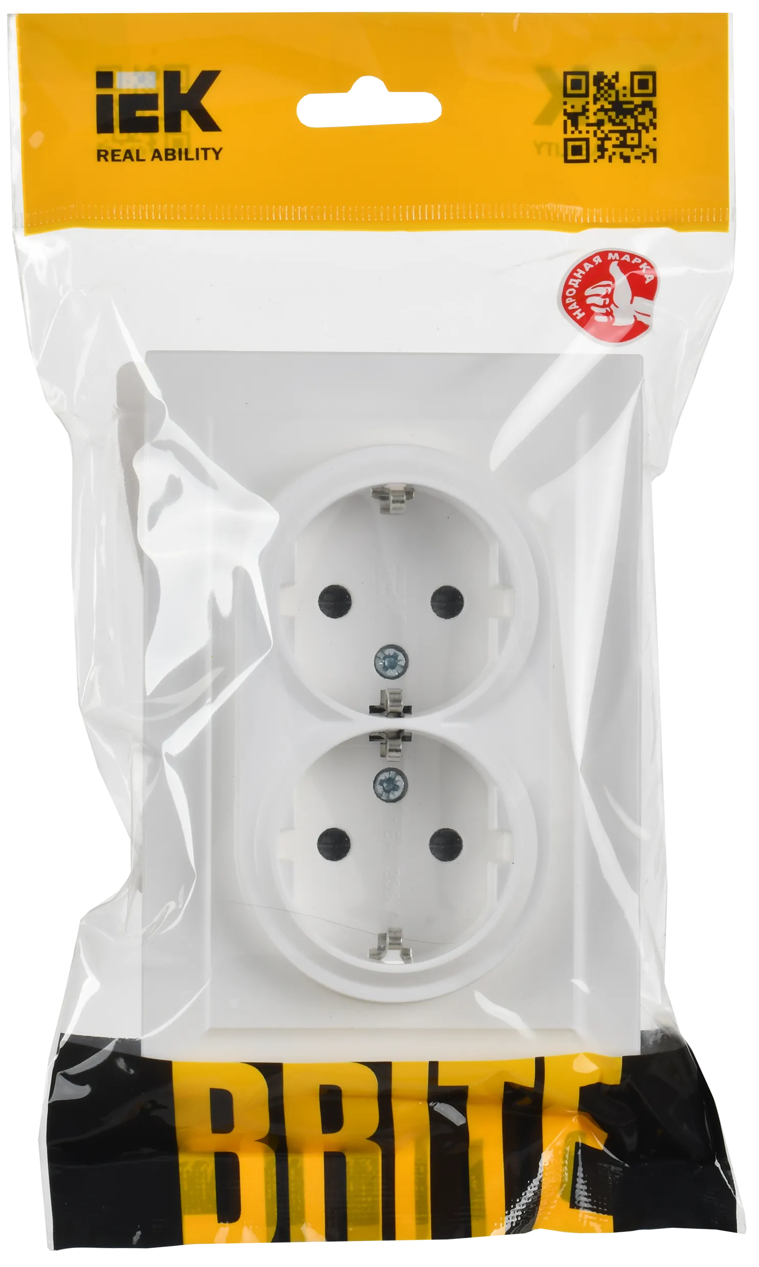 BRITE Розетка 2-местная с заземлением с защитными шторками 16А в сборе РСш12-3-БрАБ арктический белый IEK - Фото 2