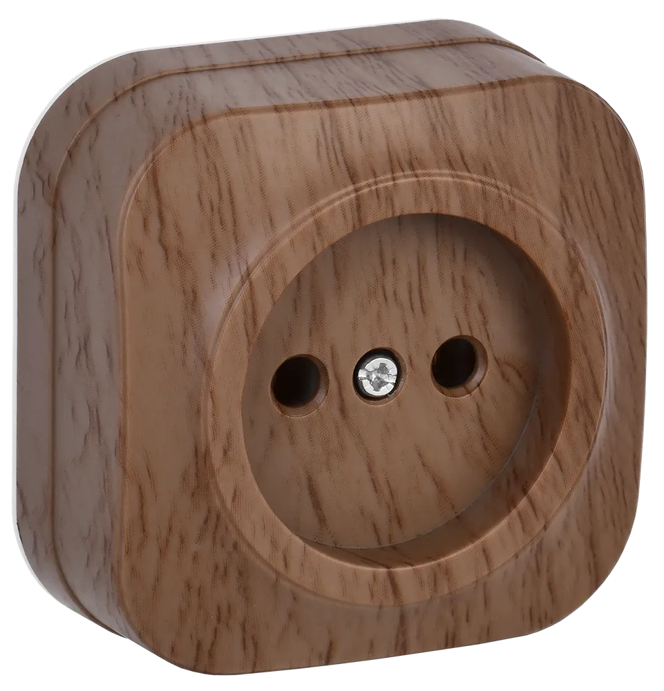 GLORY Розетка 1-местная для открытой установки без заземления без защитных шторок 10А РС20-2-ХД дуб IEK ERH10-K24-10