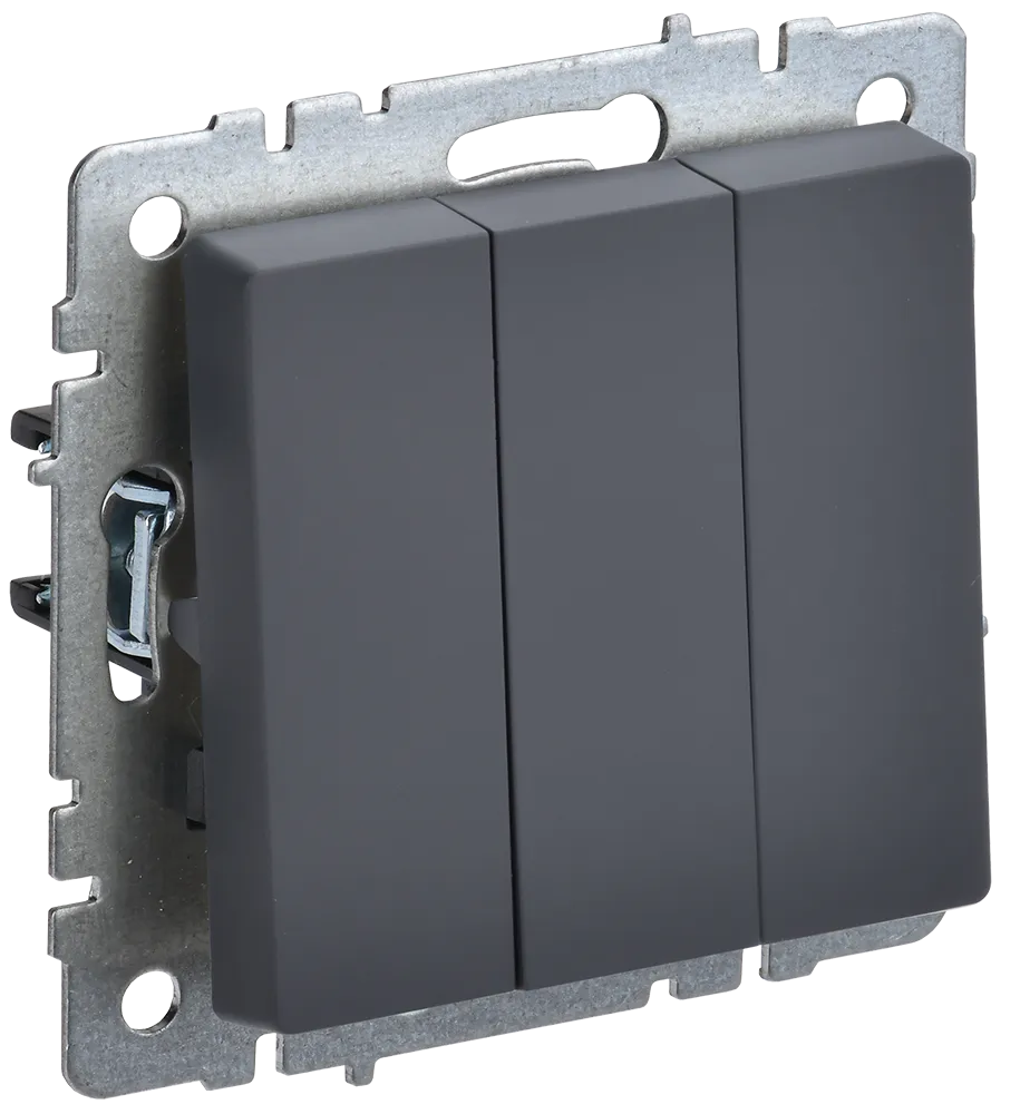 BRITE Выключатель 3-клавишный 10А ВС10-3-0-БрГ графит IEK BR-V30-0-10-K53