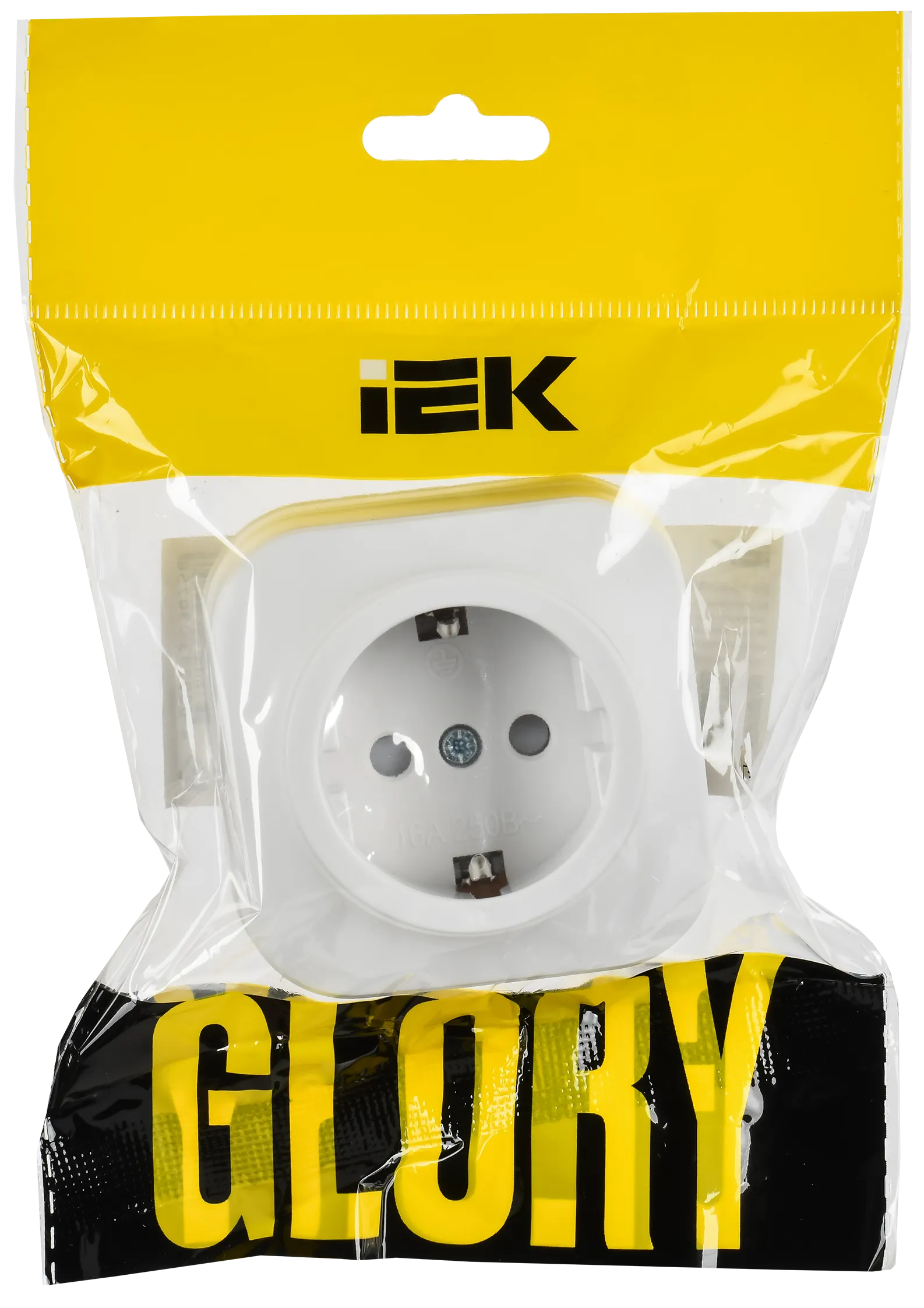 GLORY Розетка 1-местная для открытой установки с заземлением с защитными шторками 16А РСш20-3-ХБм белый матовый IEK - Фото 2