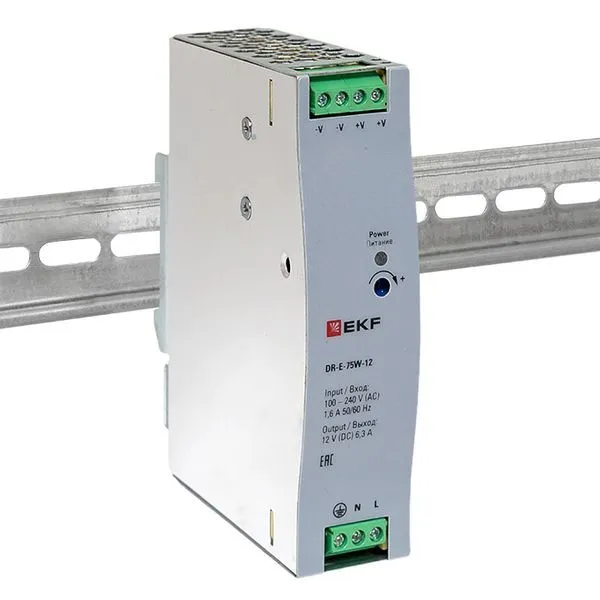 Блок питания на дин рейку 75 Вт, 220 В AC /12 В DC - Фото 2