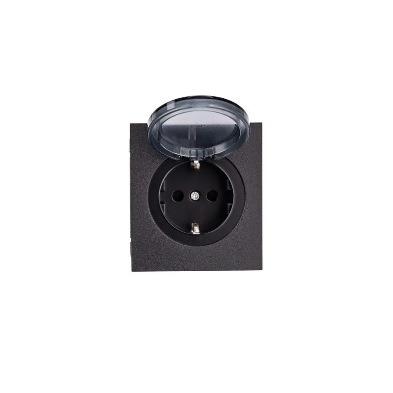 Розетка STRONG 1-ая с/з с/у, со шторками и крышкой 16А антрацит KRANZ - Фото 2