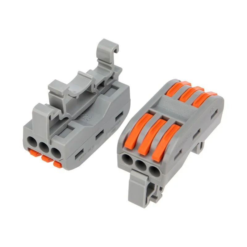 Клемма СМК 222-423D проходная 3-полюсная, с креплением на DIN-рейку (0,08-4 мм²) серая (50 шт./уп.) REXANT 