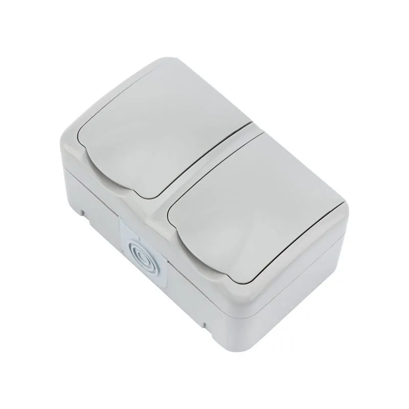 Блок горизонтальный 2 розетки Mini OG IP54 с/з, о/у, серый KRANZ KR-78-0806