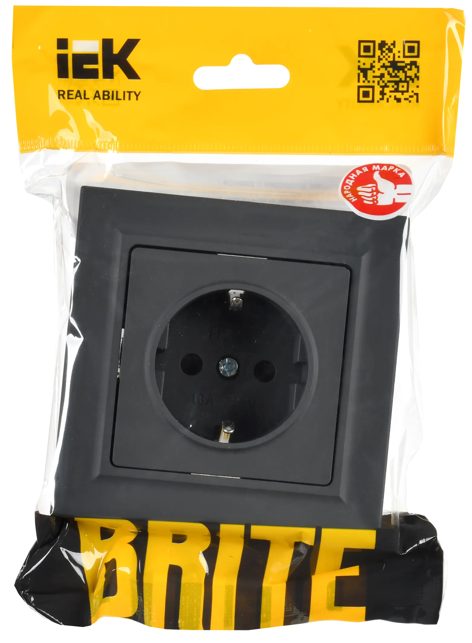 BRITE Розетка 1-местная с заземлением с защитными шторками 16А в сборе РСР14-1-0-БрГ графит IEK - Фото 2