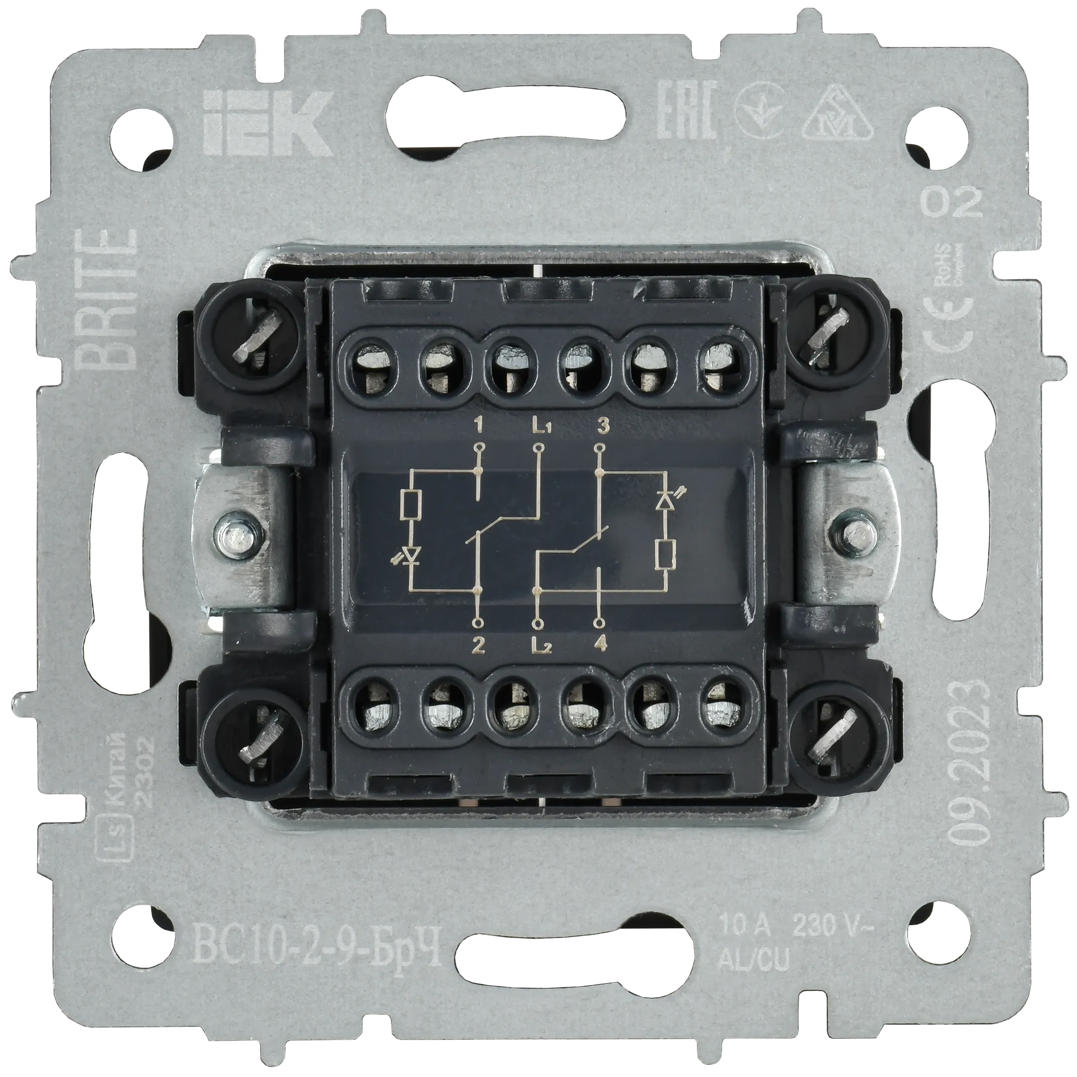 BRITE Выключатель 2-клавишный с индикацией для отелей 10А ВС10-2-9-БрЧ черный IEK - Фото 5