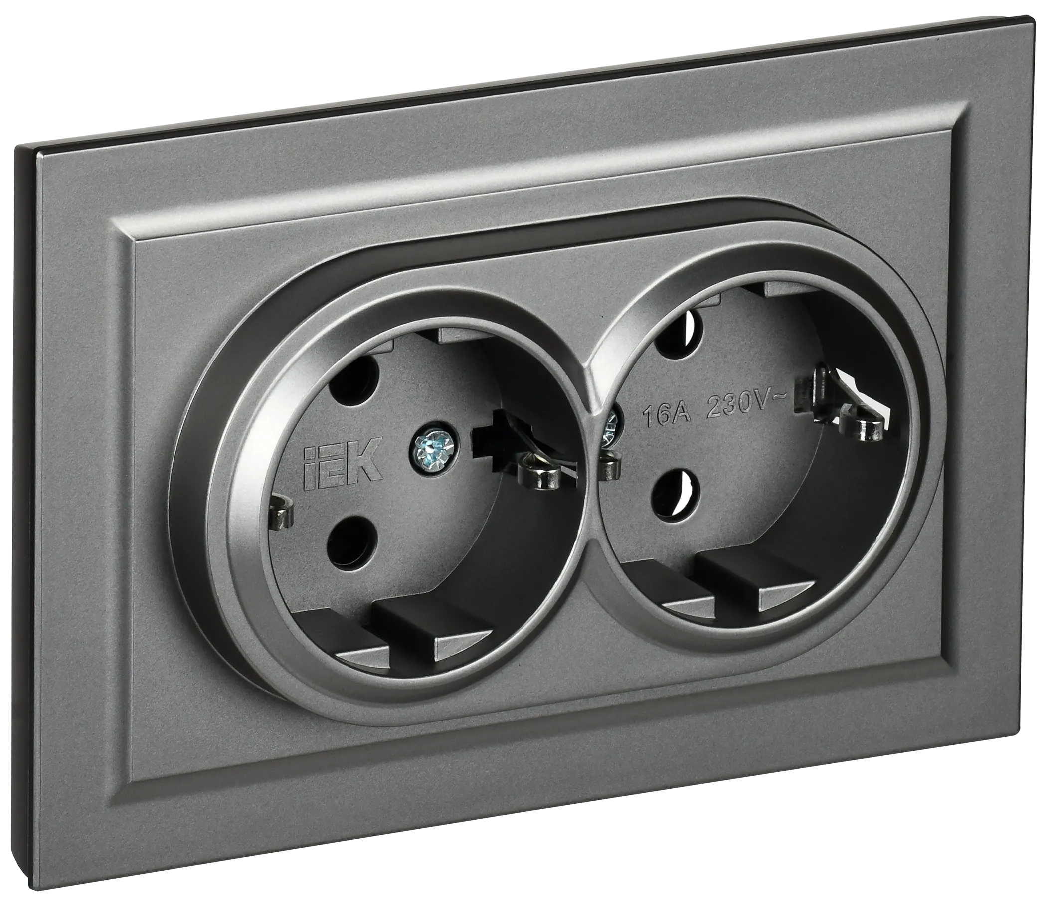 BRITE Розетка 2-местная с заземлением без защитных шторок 16А в сборе РС12-3-БрС сталь IEK