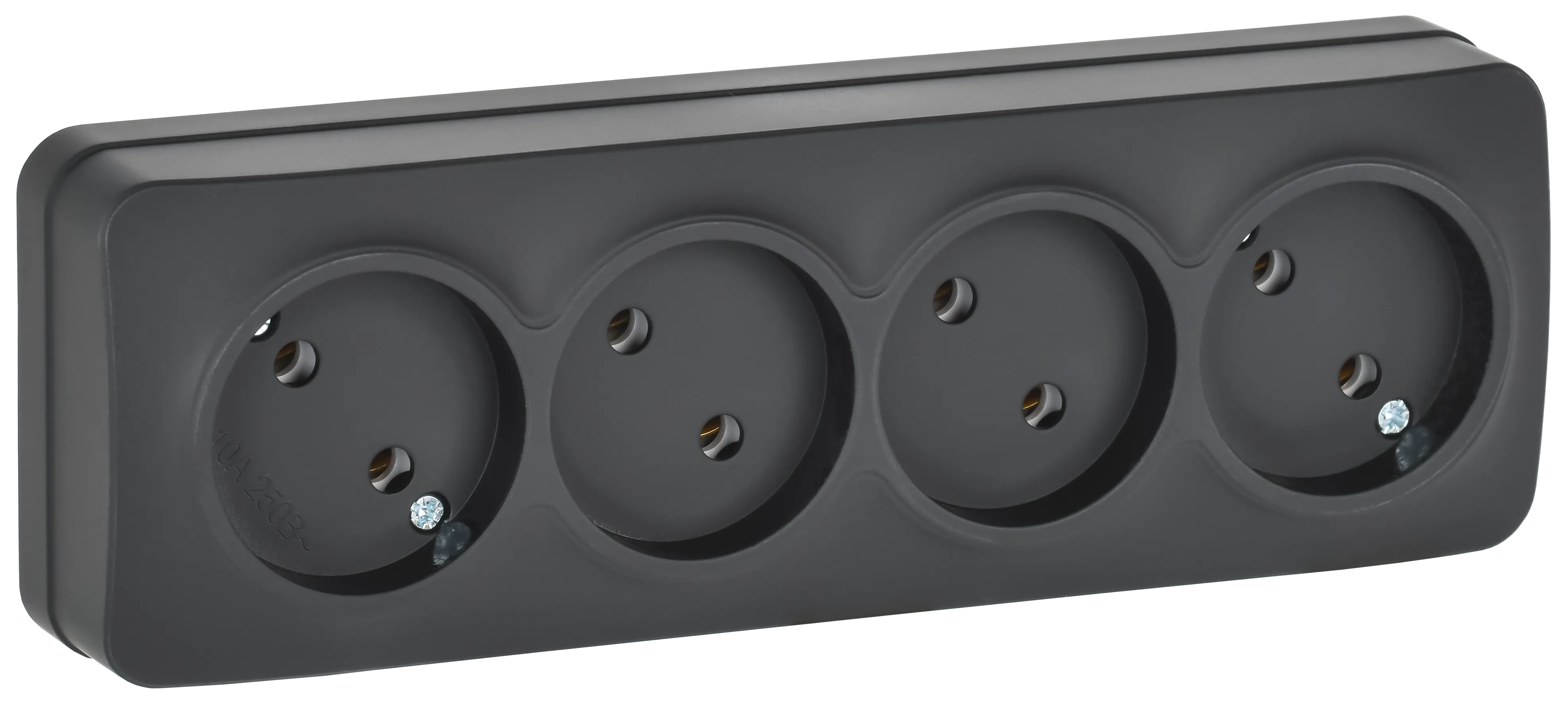 GLORY Розетка 4-местная для открытой установки без заземления без защитных шторок 10А РС24-2-ХЧм черный матовый IEK ERH40-K02M-10