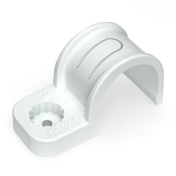 Крепеж-скоба пластиковая односторонняя для прямого монтажа атмосферостойкая белая в п/э d25 мм (50шт