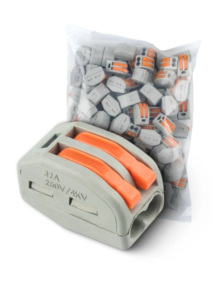 Клемма строительно-монтажная СМК-412 с рычагом 2-проводная (100шт/уп) DEKRON 1008-0007