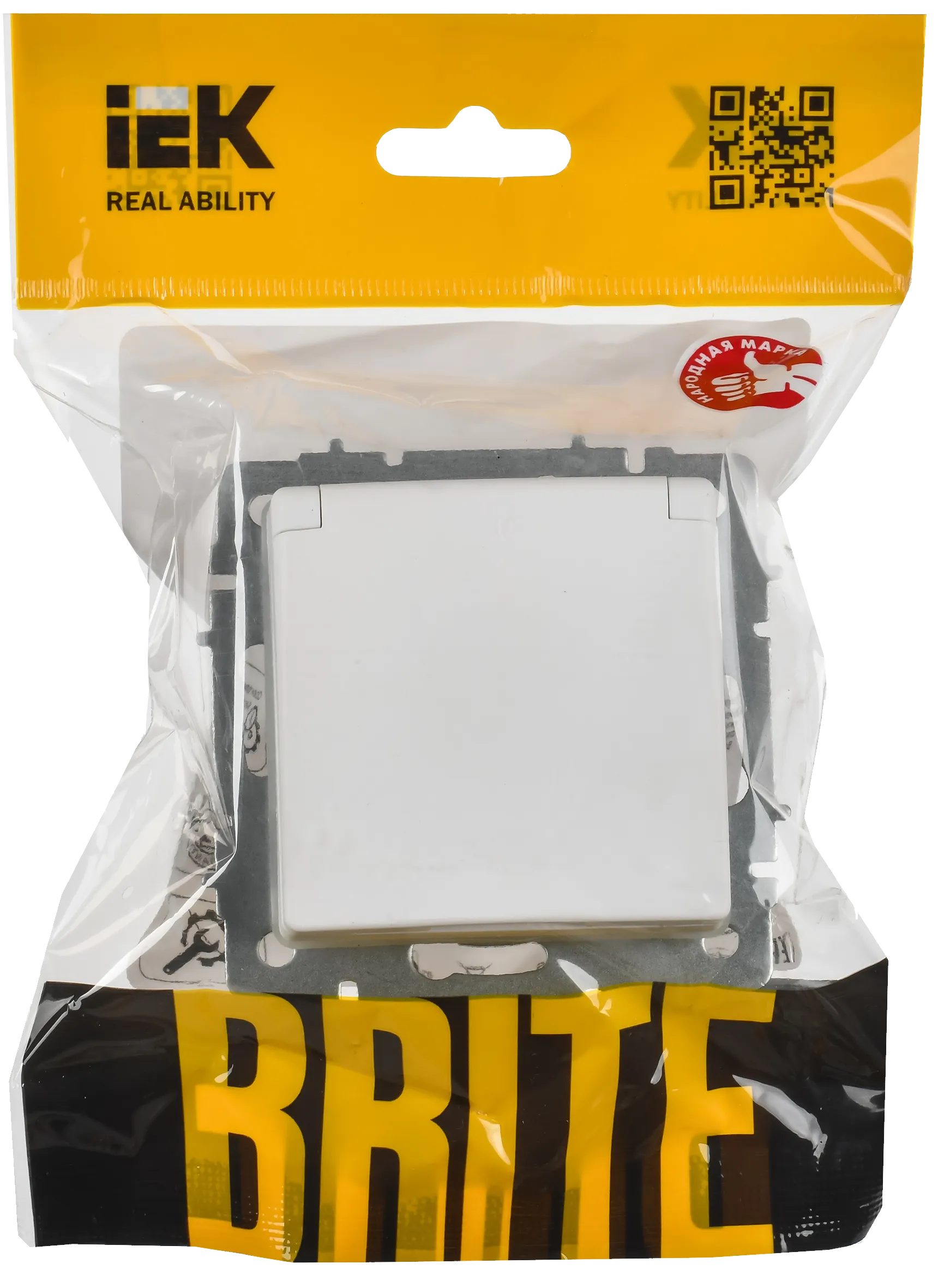 BRITE Розетка 1-местная с заземлением с защитными шторками и крышкой 16А IP44 РСбш10-3-44-БрАБ арктический белый IEK - Фото 2