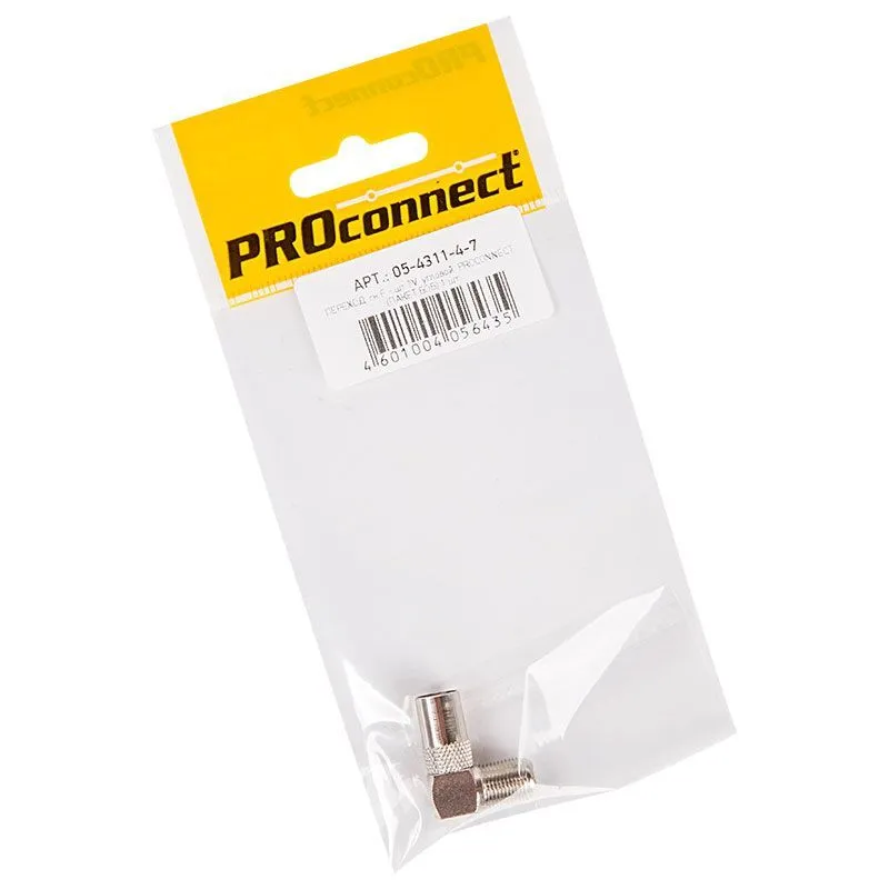 Переходник антенный, (гнездо F - штекер TV), угловой (1шт) (пакет) PROconnect 05-4311-4-7