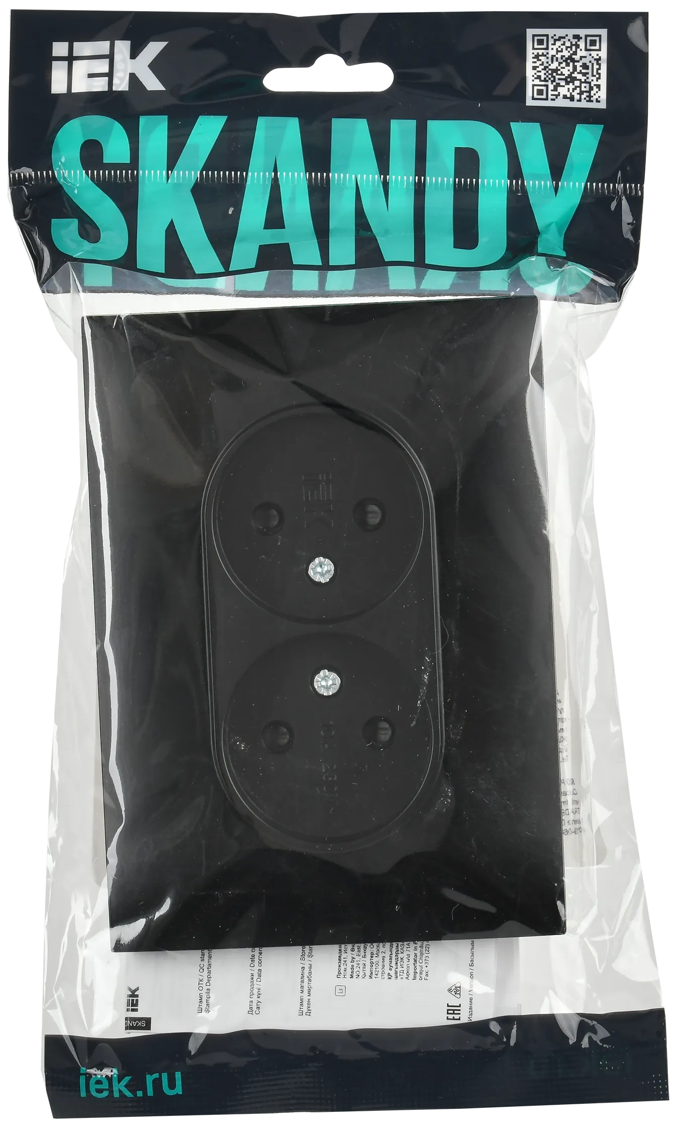 SKANDY Розетка 2-местная без заземления с защитными шторками 10А в сборе SK-R09Bl черный IEK - Фото 2