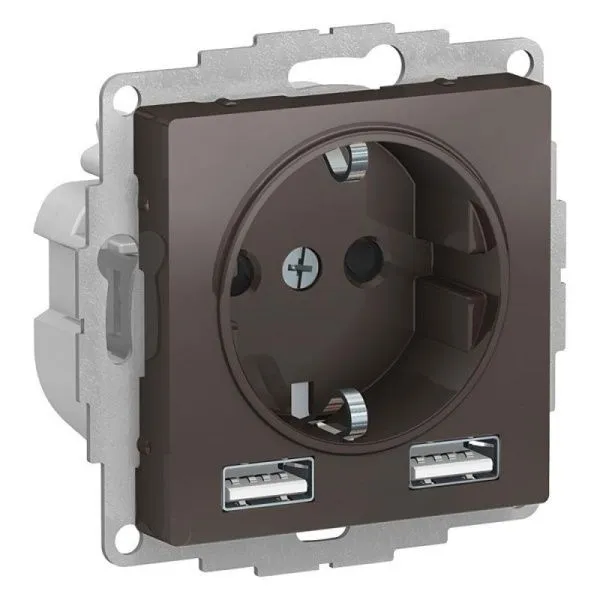 Розетка 3-м СП AtlasDesign 16А  IP20 с 2-мя заряд. устройствами USB тип A+A 5В/2.4А 2х5В/1.2А механиз