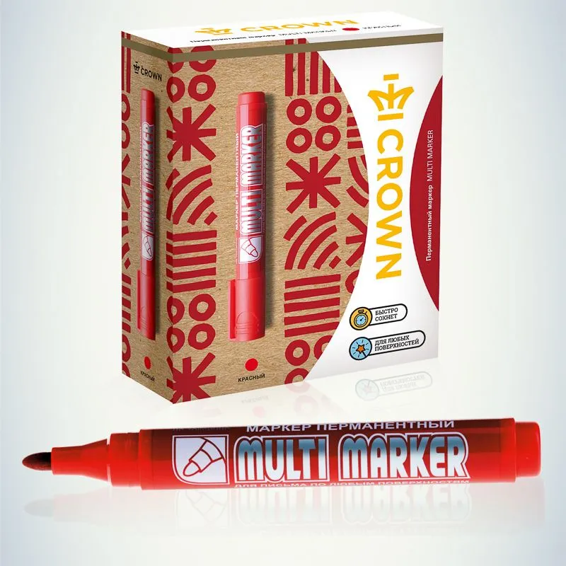 Маркер перманентный Multi Marker 3мм, красный, пулевидный Crown - Фото 3