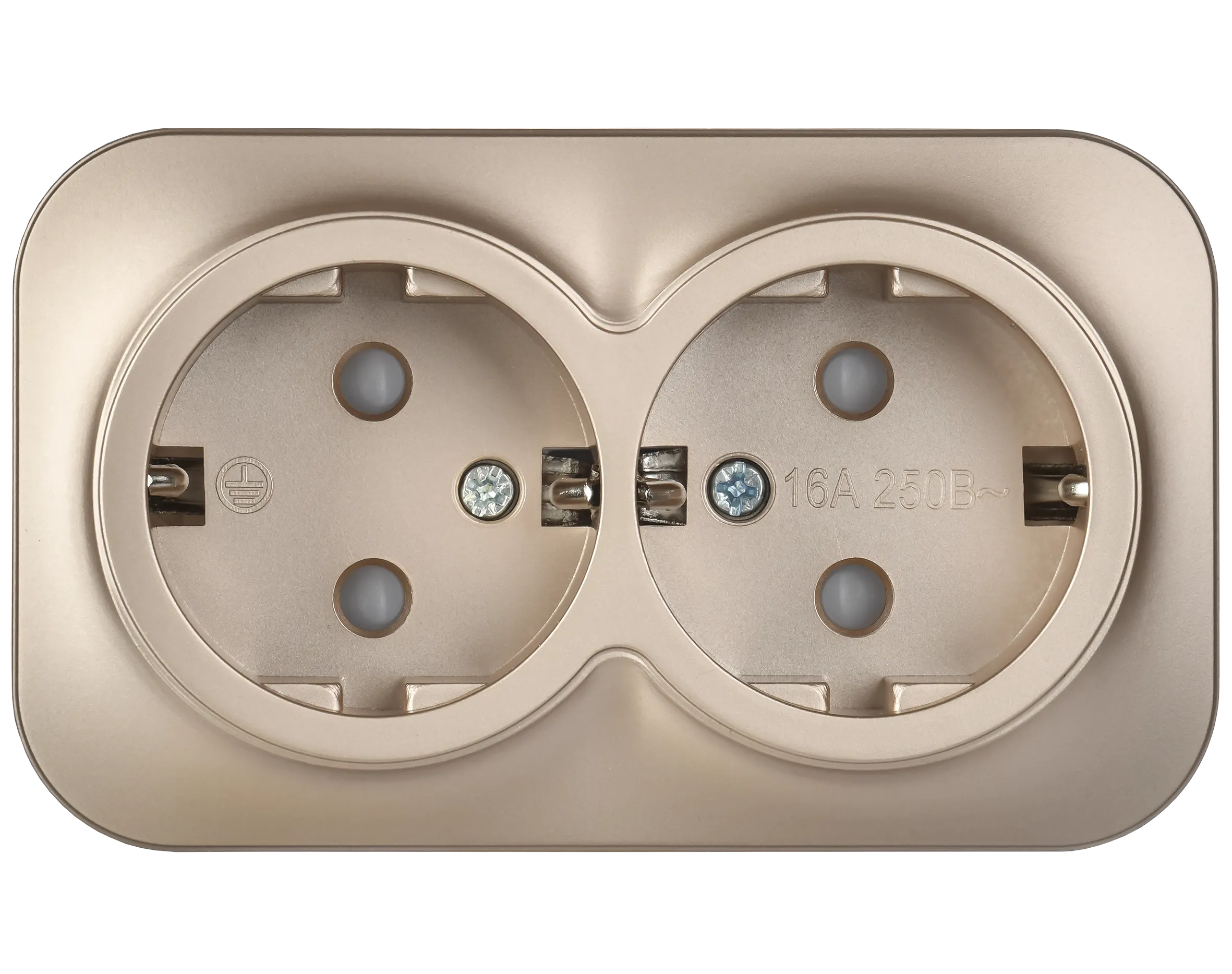 GLORY Розетка 2-местная для открытой установки с заземлением с защитными шторками 16А РСш22-3-ХШм шампань матовый IEK - Фото 6