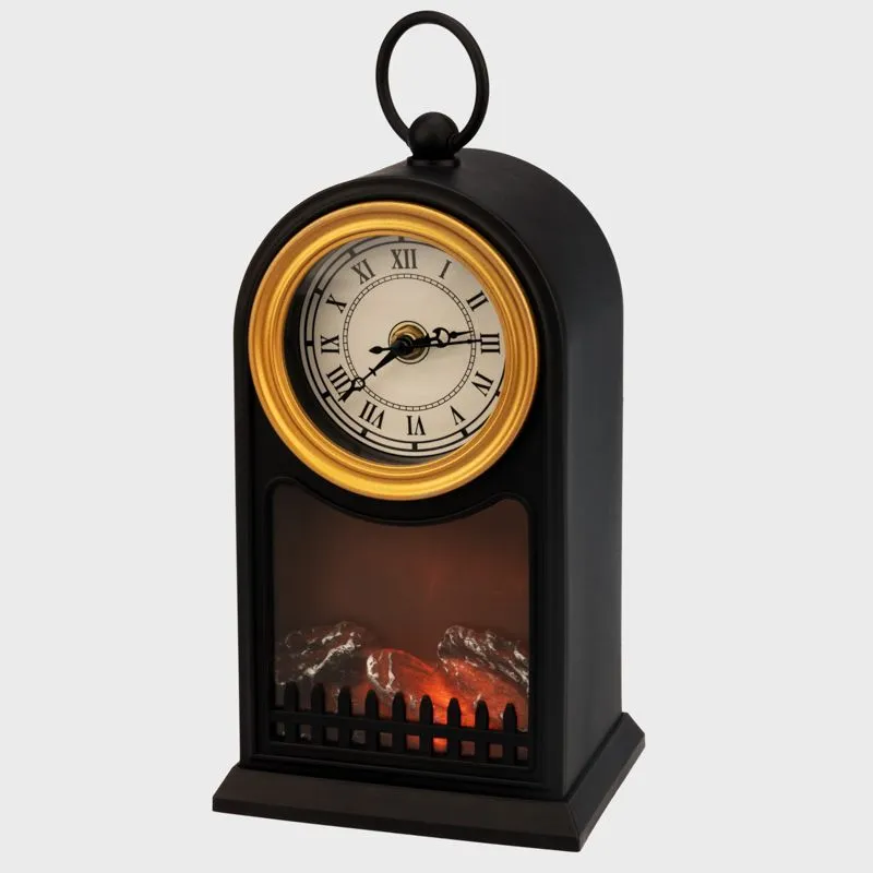 Светодиодный камин Старинные часы с эффектом живого огня 14,7x11,7x25 см, черный, батарейки 2хС (не в комплекте) USB NEON-NIGHT - Фото 3