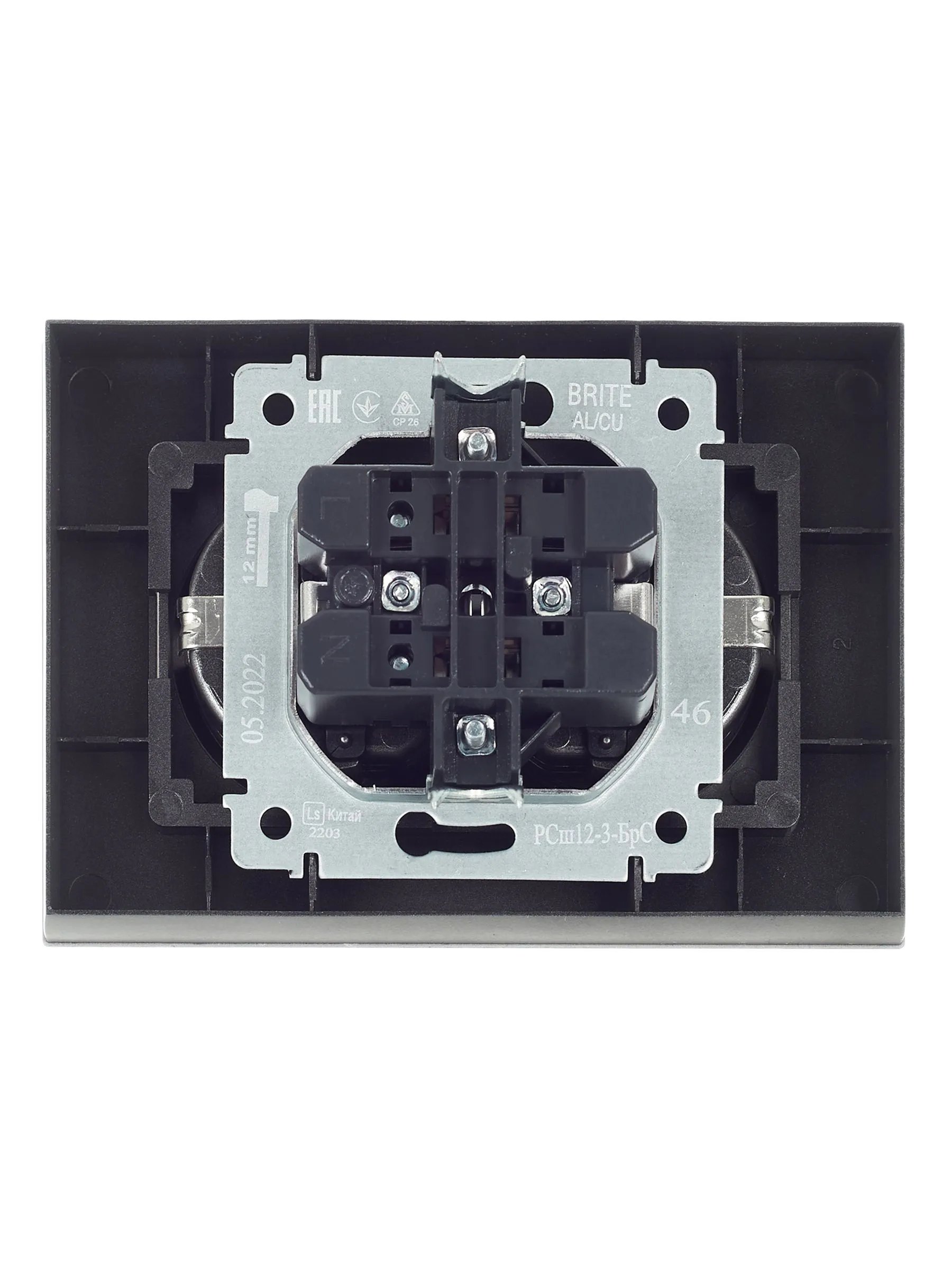 BRITE Розетка 2-местная с заземлением с защитными шторками 16А в сборе РСш12-3-БрС сталь IEK - Фото 4