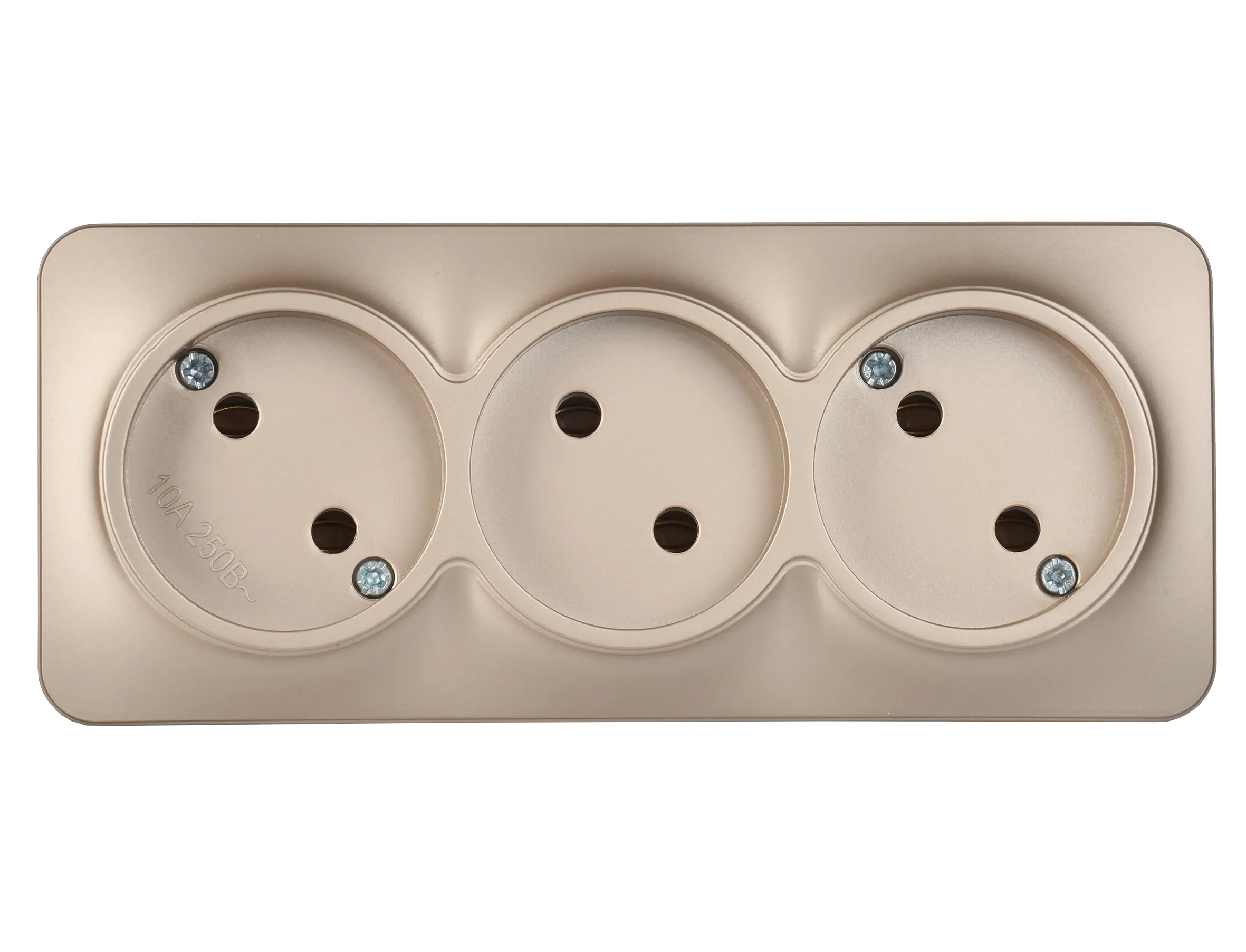 GLORY Розетка 3-местная для открытой установки без заземления без защитных шторок 10А РС23-2-ХШм шампань матовый IEK - Фото 3