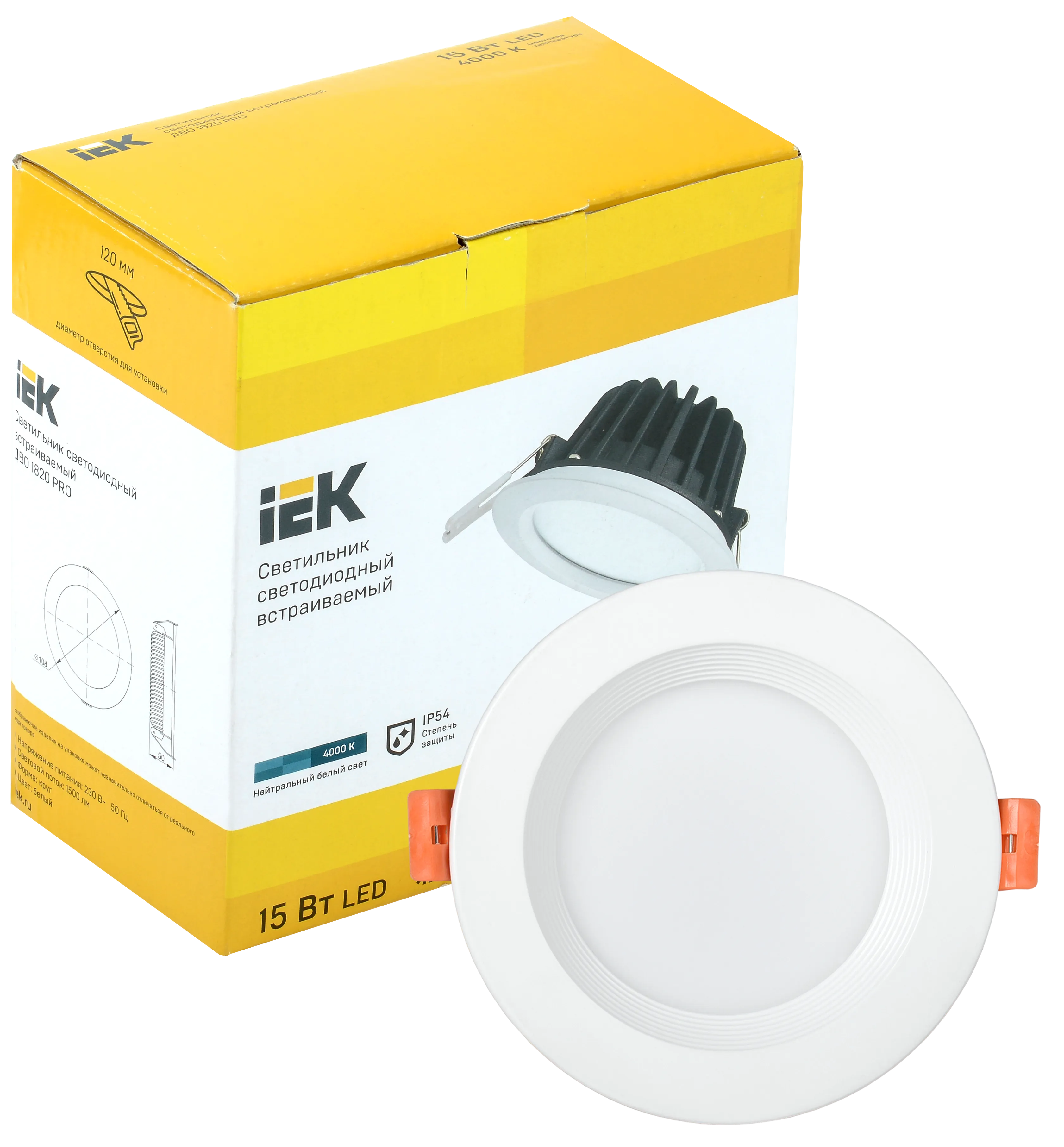Светильник светодиодный ДВО 1820 PRO круг 15Вт 4000K IP54 белый IEK - Фото 2