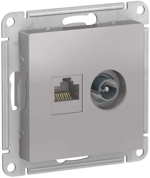 Розетка компьютерная + телевизионная 2-м AtlasDesign RJ45 кат.5E + TV механизм алюм. SE ATN000389