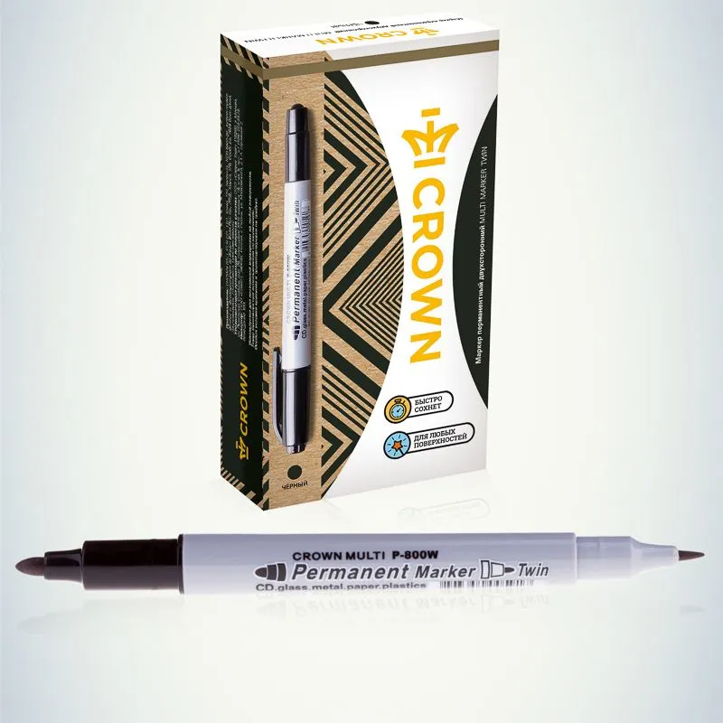 Маркер перманентный двухсторонний Multi Marker Twin 2мм/1мм, черный, пулевидный Crown - Фото 3