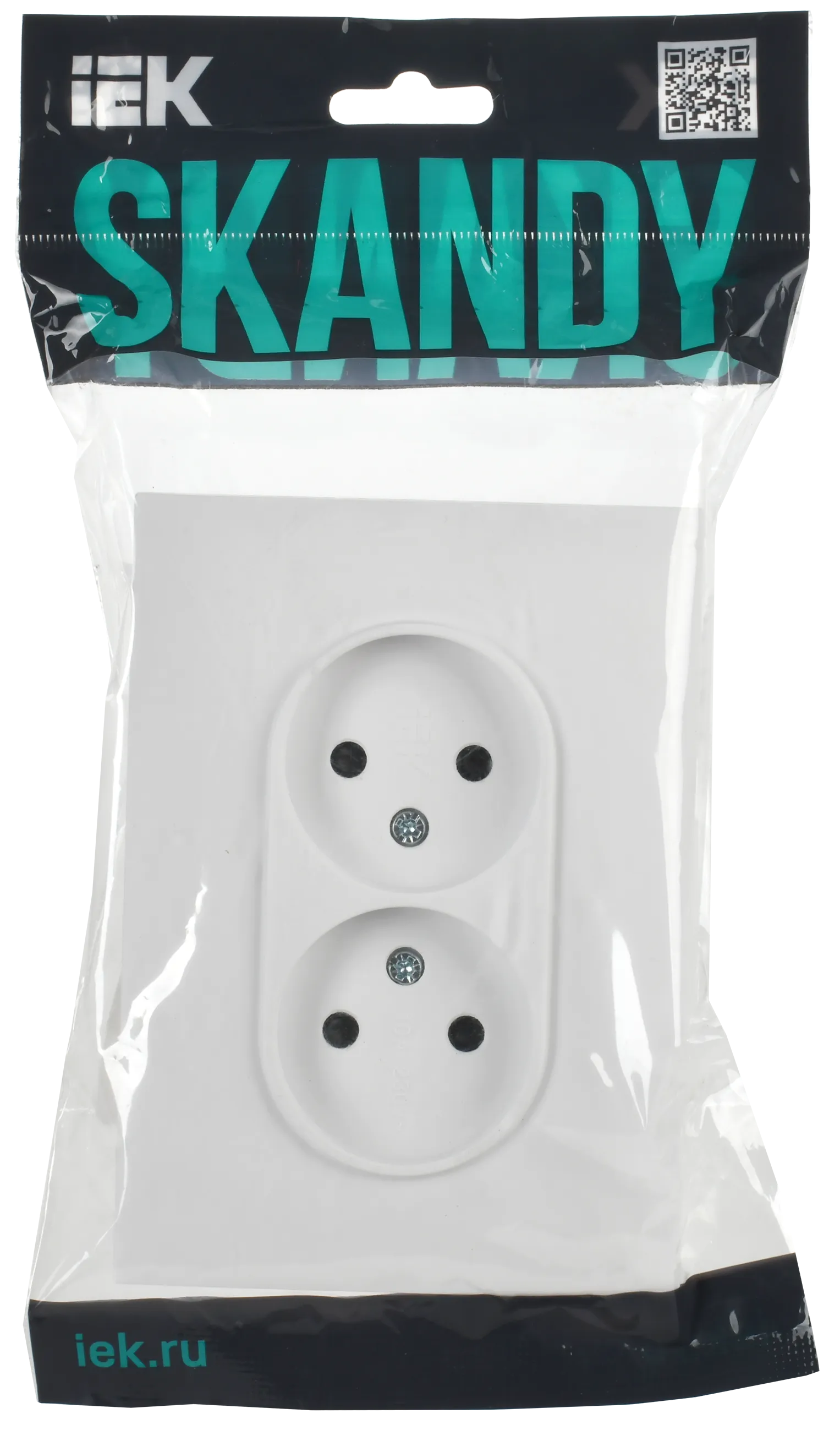 SKANDY Розетка 2-местная без заземления с защитными шторками 10А в сборе SK-R09W арктический белый IEK - Фото 2