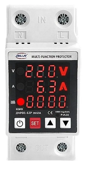 Однофазное реле напряжения и тока с дисплеем 63А (с мультиметром) JJVPD1-63P