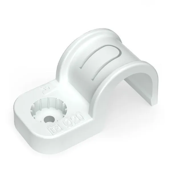 Крепеж-скоба пластиковая односторонняя для прямого монтажа атмосферостойкая белая в п/э d20 мм (50шт