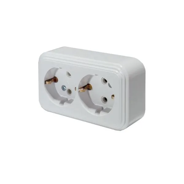 Розетка 2-местная RA16-238-Белая с заземляющим контактом, 16А, IP20
