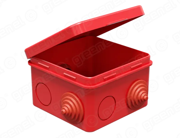 Коробка распаячная для о/п 80х80х50мм IP54 (45шт) КРАСНАЯ с откидной крышкой, 7 гермовводов. 4 сальн