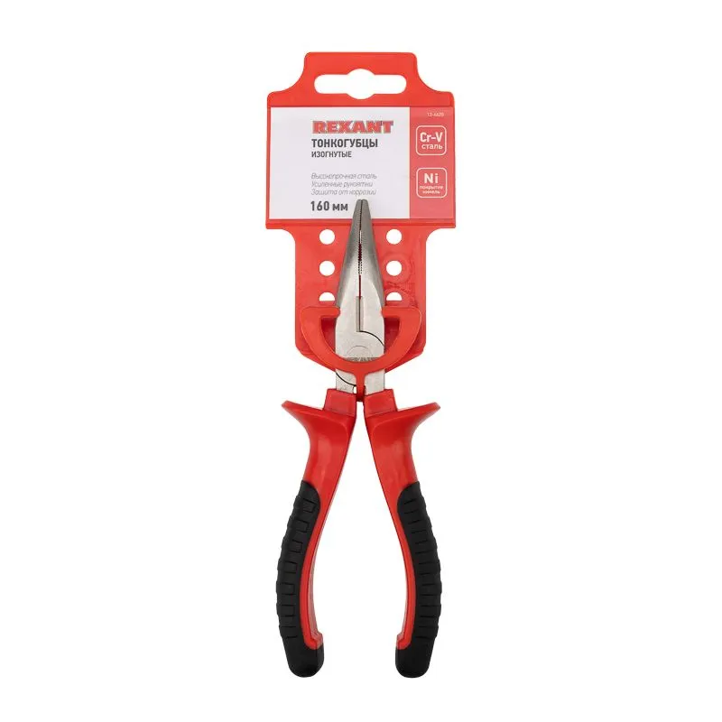 Тонкогубцы изогнутые 160мм никелированные, двухкомпонентные рукоятки REXANT - Фото 2