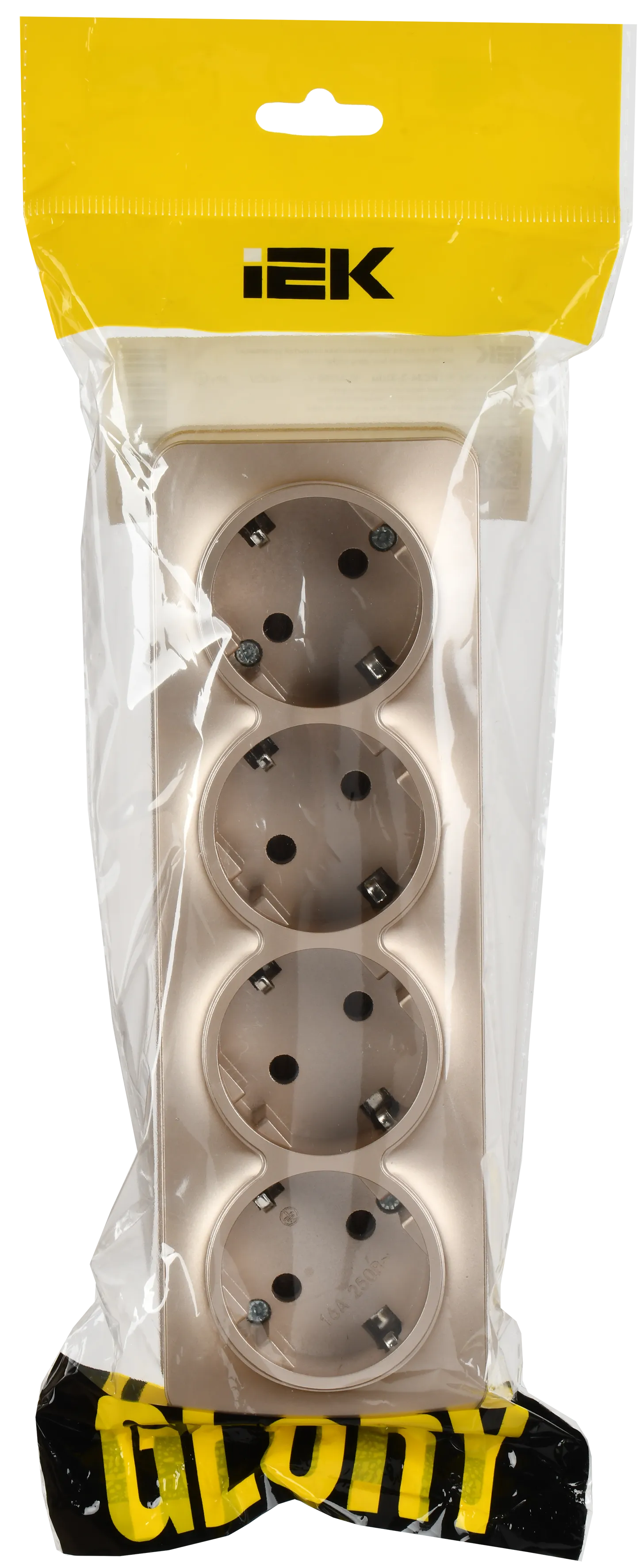 GLORY Розетка 4-местная для открытой установки с заземлением без защитных шторок 16А РС24-3-ХШм шампань матовый IEK - Фото 2