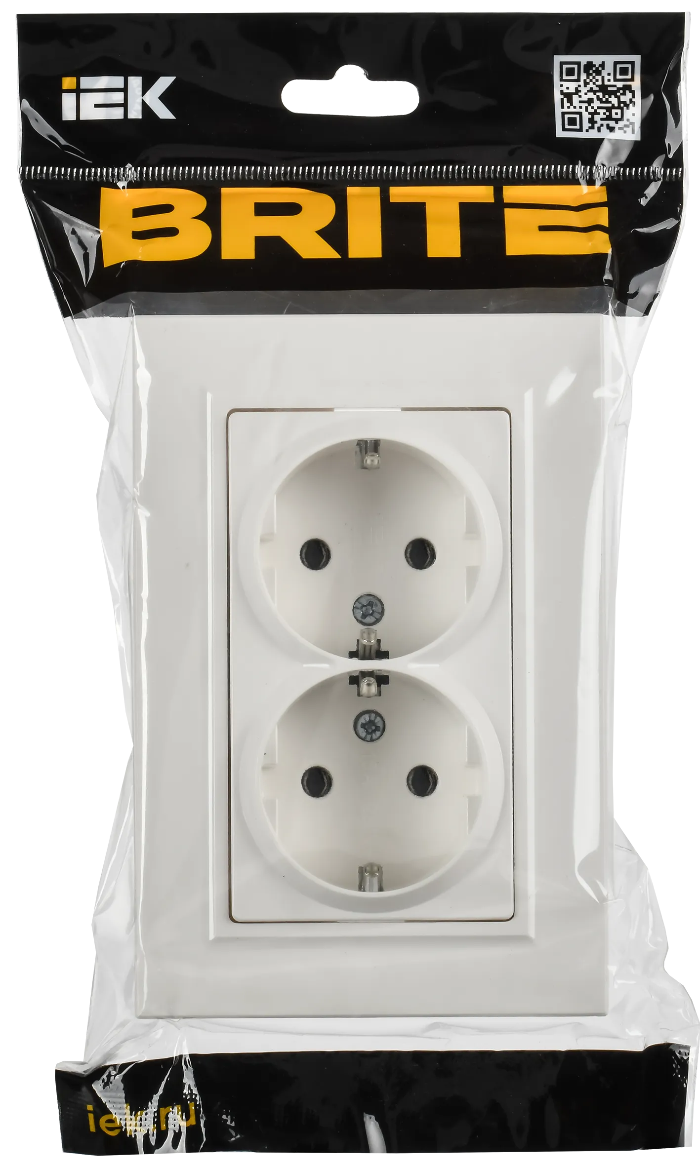 BRITE Розетка 2-местная с заземлением без защитных шторок плоская 16А в сборе РСПл12-3-БрБ белый IEK - Фото 2