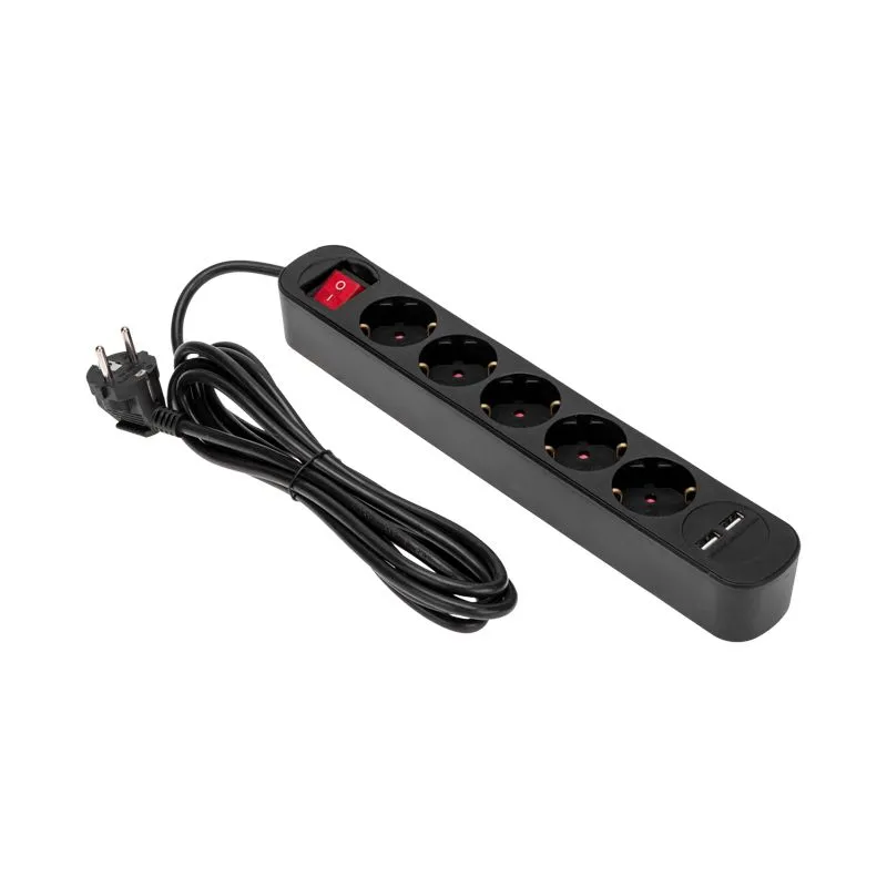 Удлинитель STANDARD 5 гнезд, 3м, 3х1,0мм², с/з, с выключателем, 2 USB, черный REXANT - Фото 2