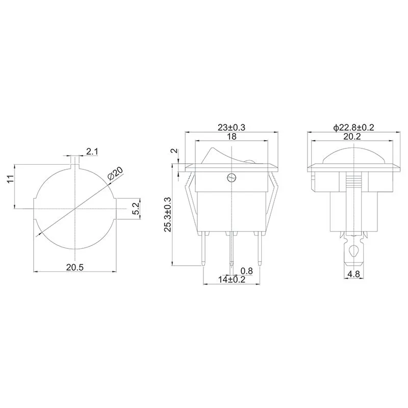 Выключатель клавишный круглый 12V 20А (3с) ON-OFF черный с красной подсветкой (RWB-215, MIRS-101Е-8С/D) REXANT - Фото 2