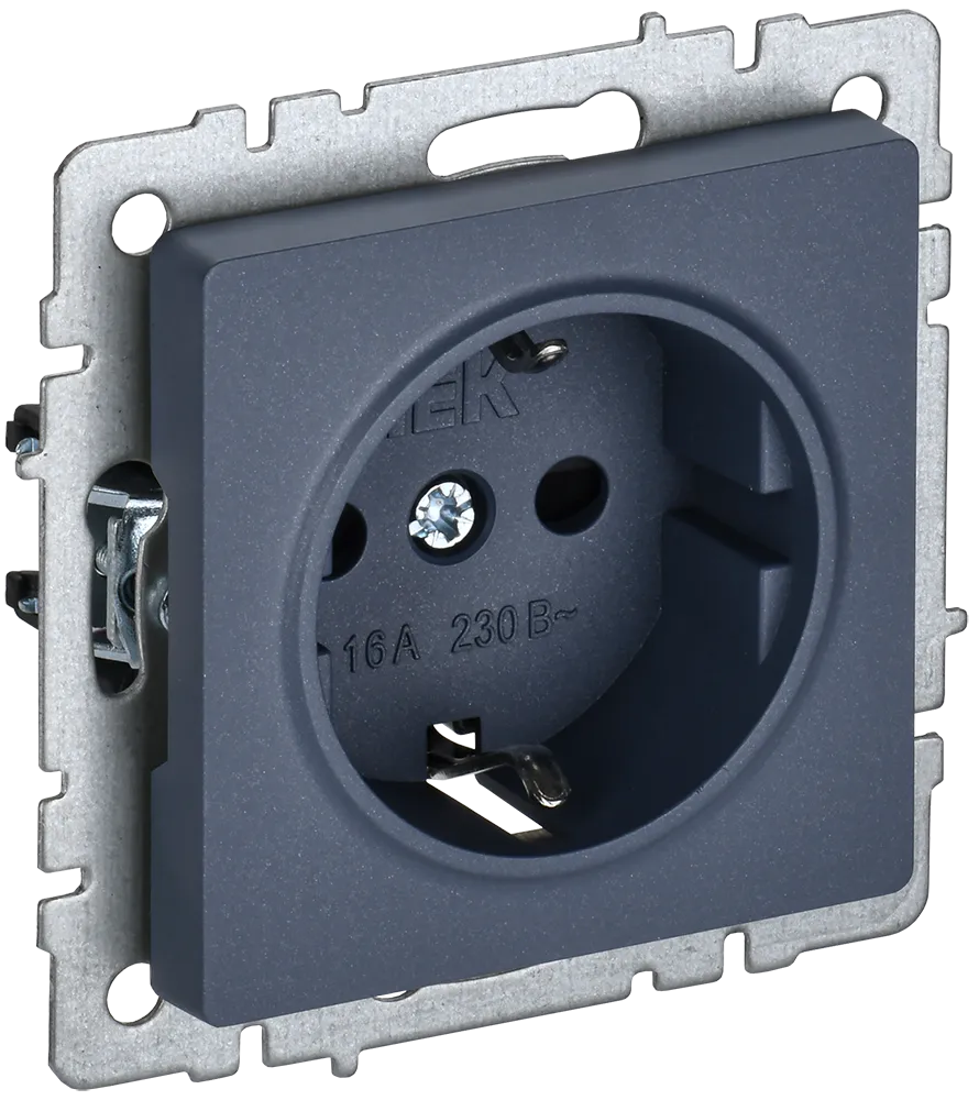 BRITE Розетка 1-местная с заземлением с защитными шторками 16А РС14-1-0-БрМ маренго IEK BR-R14-16-K35
