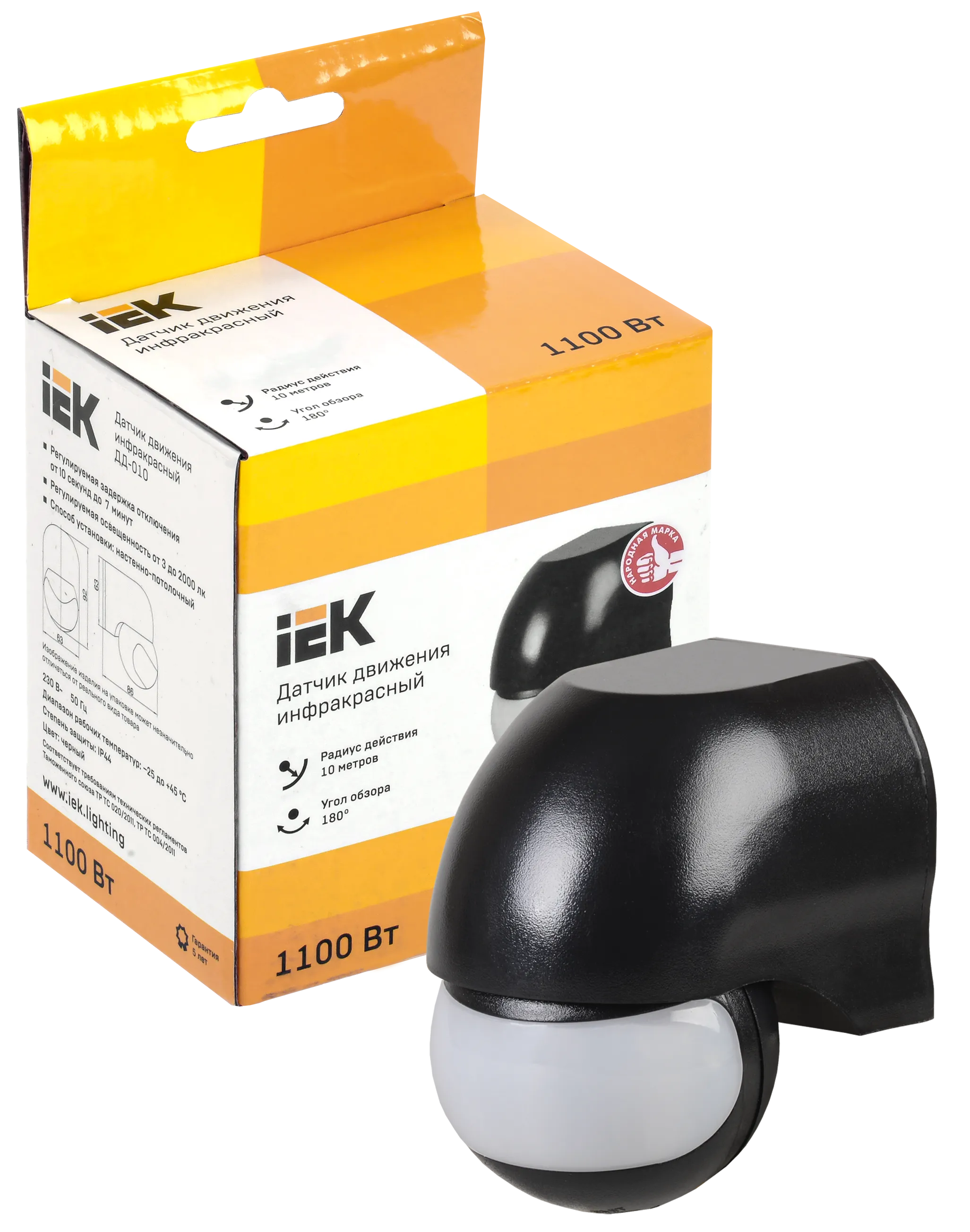 Датчик движения ДД-010 1100Вт 180град 10м IP44 черный IEK - Фото 3