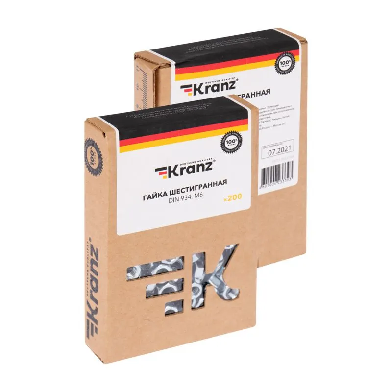 Гайка шестигранная DIN 934, M6, короб (200 шт/уп) KRANZ - Фото 3