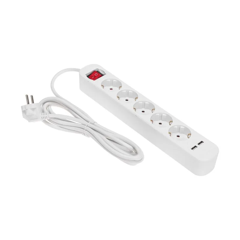 Удлинитель STANDARD 5 гнезд, 3м, 3х1,0мм², с/з, с выключателем, 2 USB, белый REXANT - Фото 2