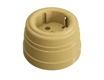 Розетка ретро пластиковая, двухполюсная, с заземляющим контактом, IP20, песочное золото, УСАДЬБА, ТМ