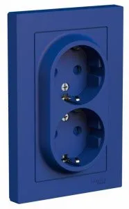 Розетка 2-м. AtlasDesign 16А с заземл. со шторками в сборе аквамарин SE ATN001126