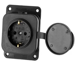 Розетка одноместная влагозащищенная 2P+PE 230V 16A IP54, каучук, черная DY-01-01-006