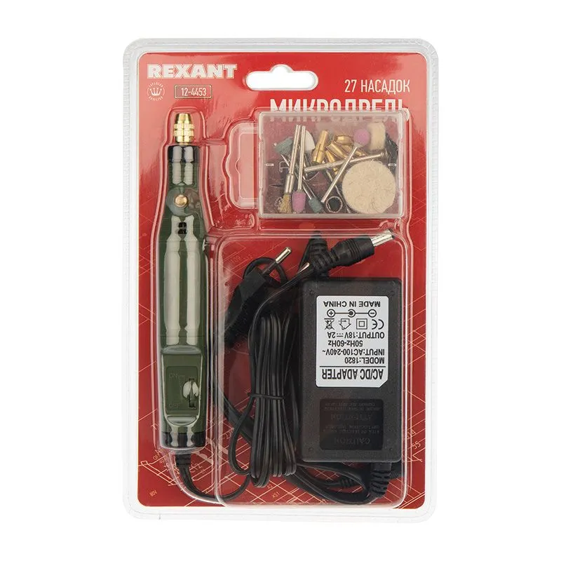 Дрель (гравер) REXANT 5000 - 18000 об/мин, 20 Вт, 26 насадок, блистер - Фото 3