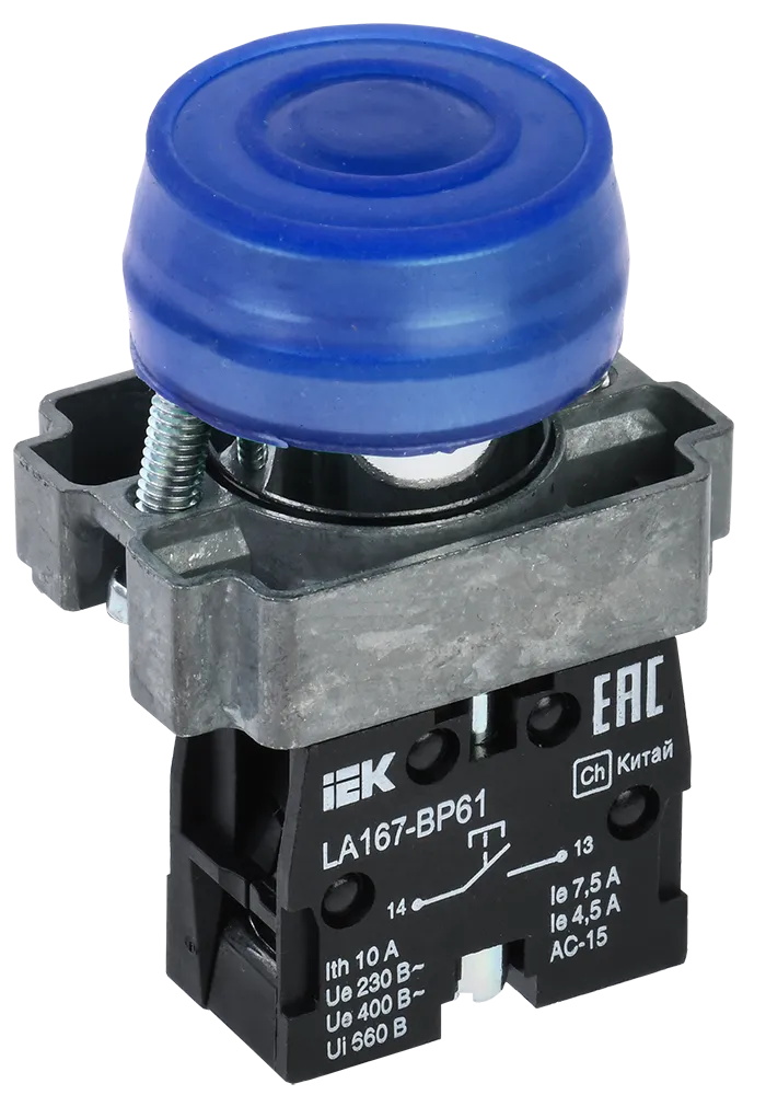 Кнопка управления LA167-BP61 d=22мм 1з синяя IEK
