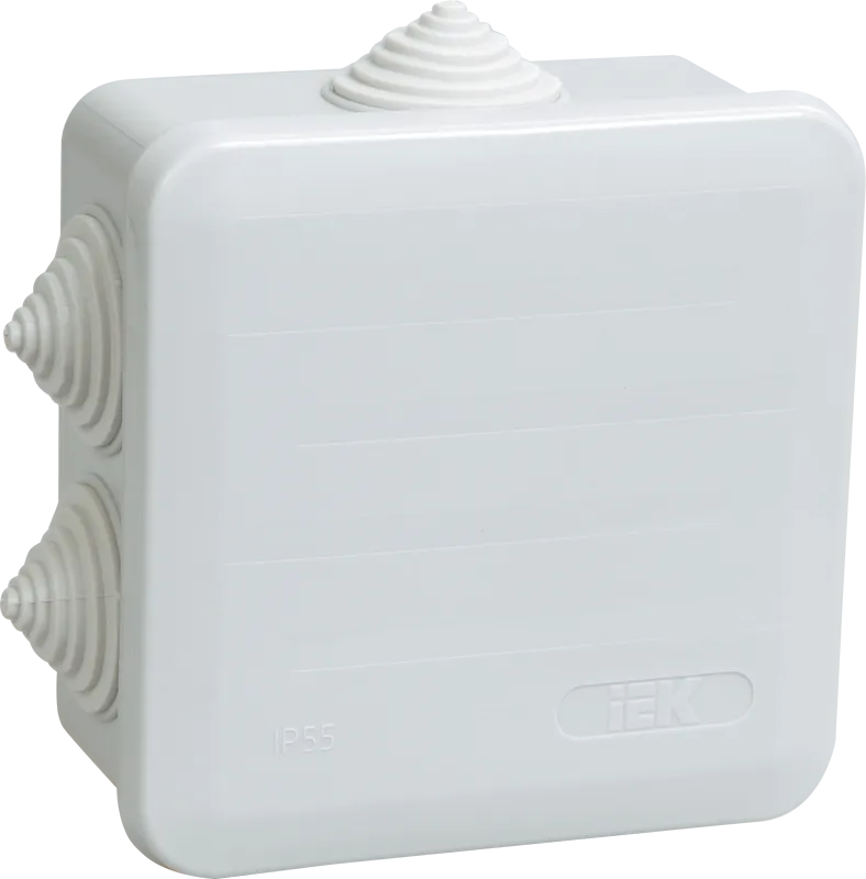 Коробка распаячная КМ41255 для открытой проводки безгалогенная (HF) 100х100х50мм с защелкивающейся крышкой IP44 6 гермовводов серая IEK