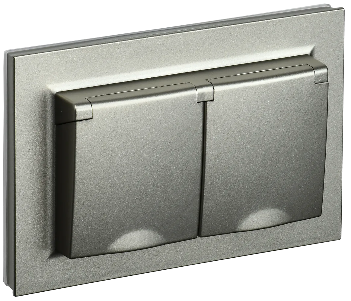 BRITE Розетка 2-местная с заземлением с защитными шторками и крышкой 16А в сборе IP44 РСбш12-3-44-БрШ шампань IEK