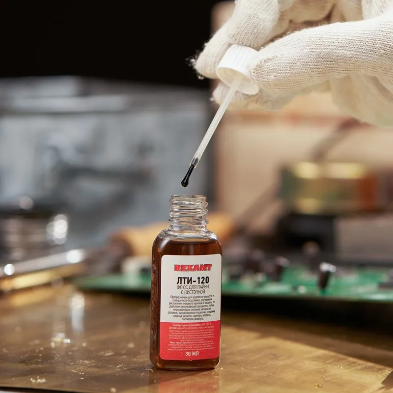 Флюс для пайки, ЛТИ-120, 30мл, с кисточкой, флакон REXANT - Фото 4