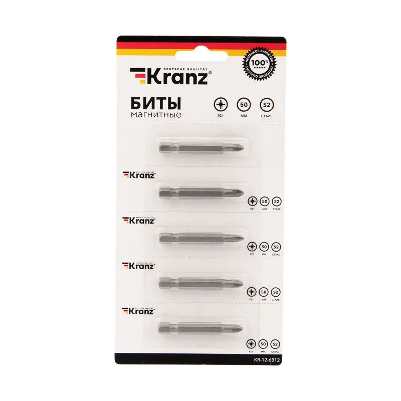 Бита PZ 1x50 мм для шуруповерта сталь S2 5 шт. (лента) Kranz - Фото 3
