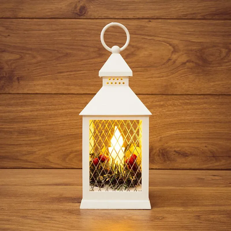 Декоративный фонарь со свечкой, белый корпус, размер 10,5х10,5х24 см, цвет ТЕПЛЫЙ БЕЛЫЙ